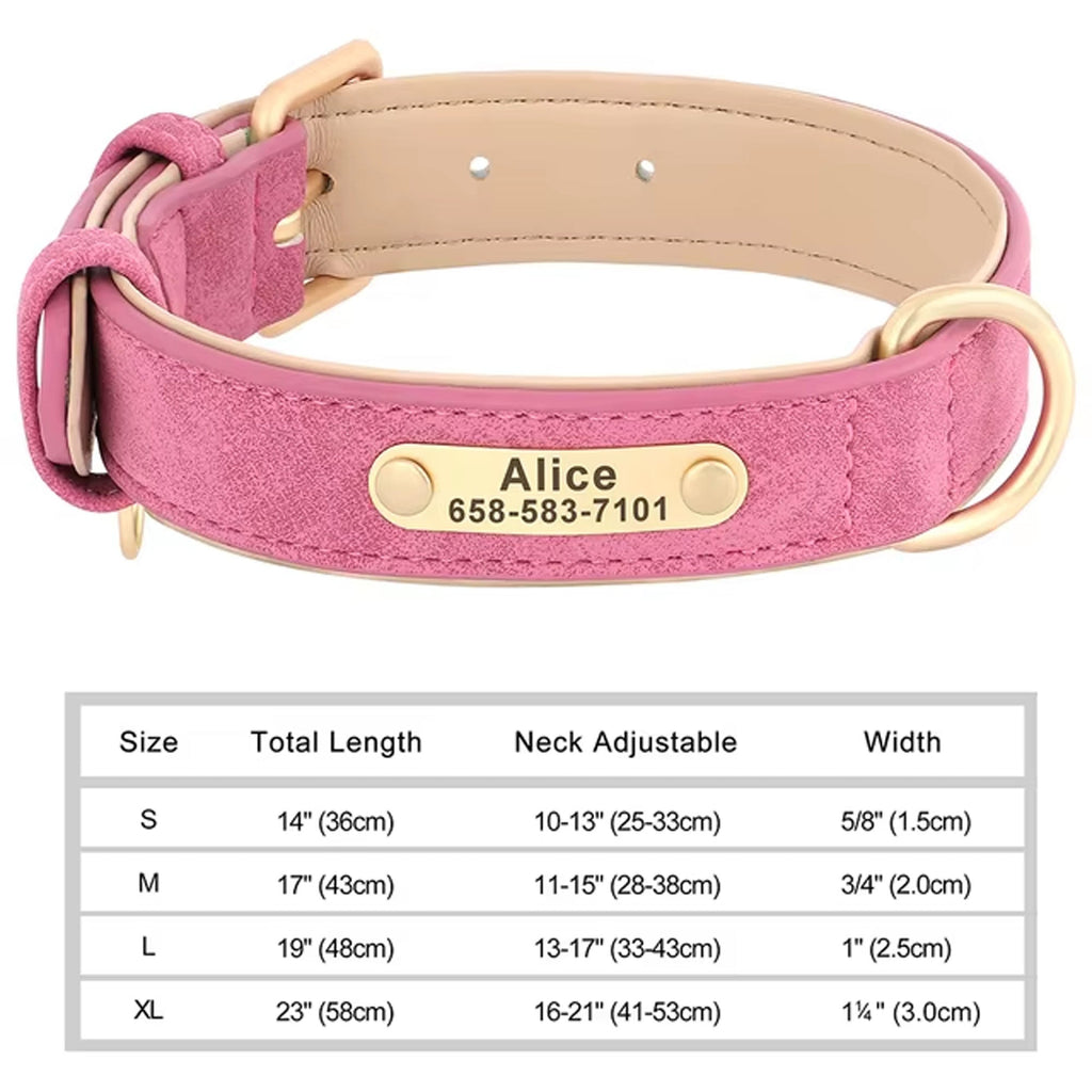 Personalized Dog Collar, Custom Engraved PU Leather Dog Collars, Free Engraving ID Tag Nameplate For Small Medium Large Dogs - C1502